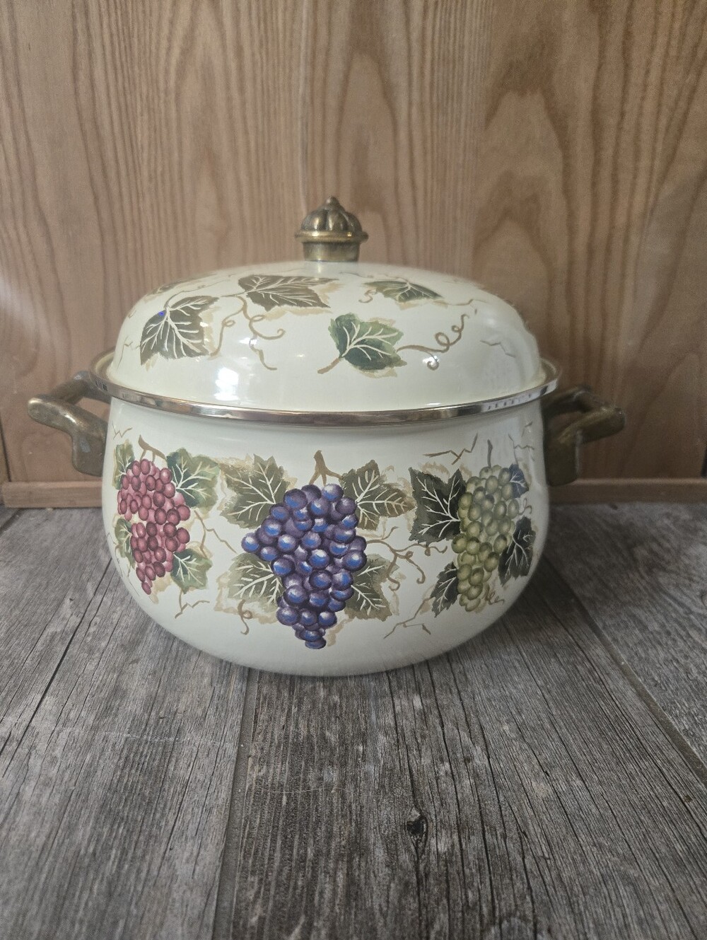 Tabletops Unlimited Vitroceramic Enamel Tuscan Grapes Dutch Oven/Stock Pot w Lid